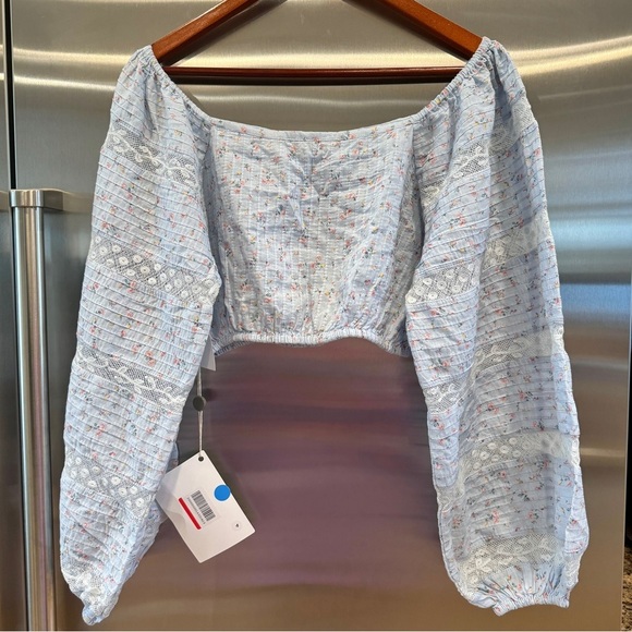 NWT LoveShackFancy Albertina Cropped Top in Bella Blue Lace details brand new​ - Picture 10 of 16